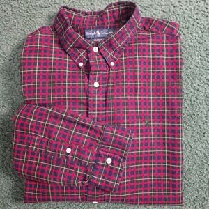 Ralph Lauren Men XXL Classic Fit Blue Red Green Plaid Long Slv Button Down Shirt